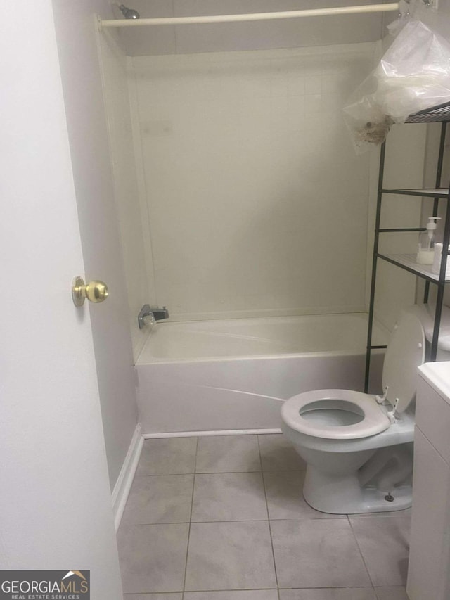 full bathroom featuring shower / bathing tub combination, vanity, toilet, and tile patterned floors