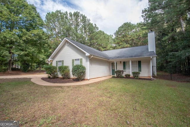 single story home featuring a front yard and a porch