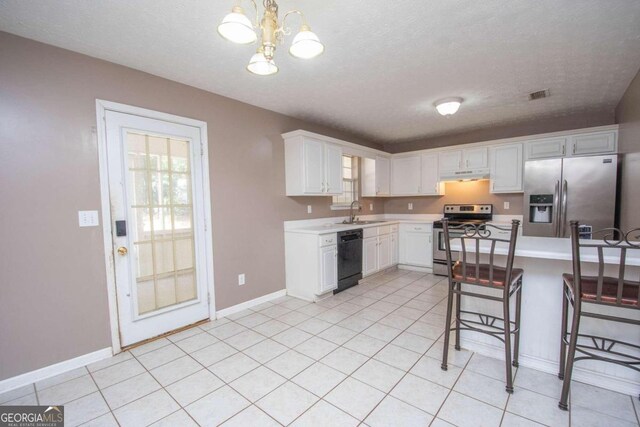 kitchen featuring appliances with stainless steel finishes, a kitchen breakfast bar, sink, and white cabinets