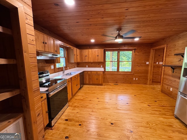 kitchen with light hardwood / wood-style floors, stainless steel appliances, and a wealth of natural light