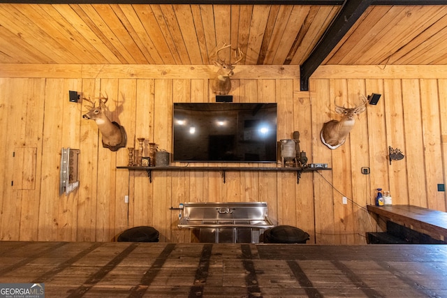 1651 Mergendollar Rd, Good Hope, GA 30641 - bedroom with wood ceiling, wood walls, and beam ceiling