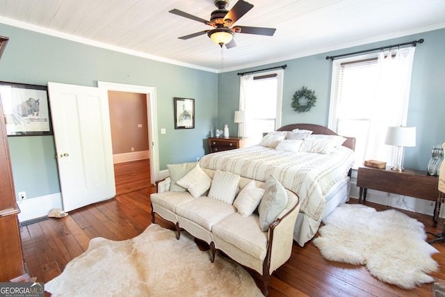 1651 Mergendollar Rd, Good Hope, GA 30641 - bedroom with ornamental molding, baseboards, a ceiling fan, and hardwood / wood-style flooring
