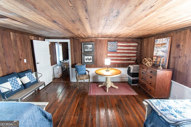 1651 Mergendollar Rd, Good Hope, GA 30641 - interior space featuring radiator heating unit, dark wood-type flooring, wooden walls, and wood ceiling
