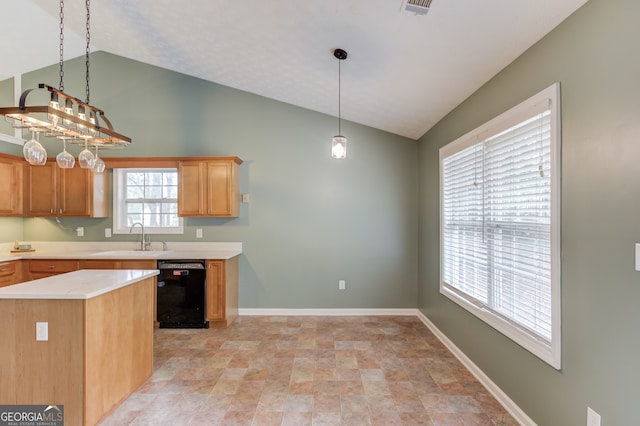 kitchen featuring a wealth of natural light, dishwasher, and sink