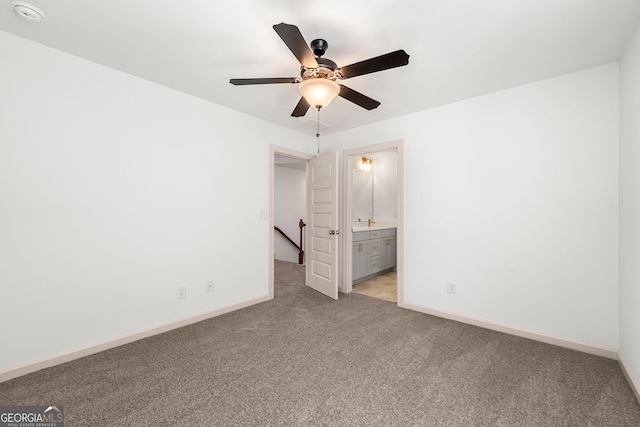 236 Westpark, Athens, GA 30606 - unfurnished bedroom with light colored carpet, baseboards, ensuite bath, and a ceiling fan