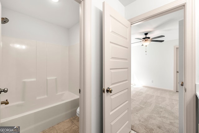 236 Westpark, Athens, GA 30606 - bathroom with ceiling fan, toilet, and washtub / shower combination