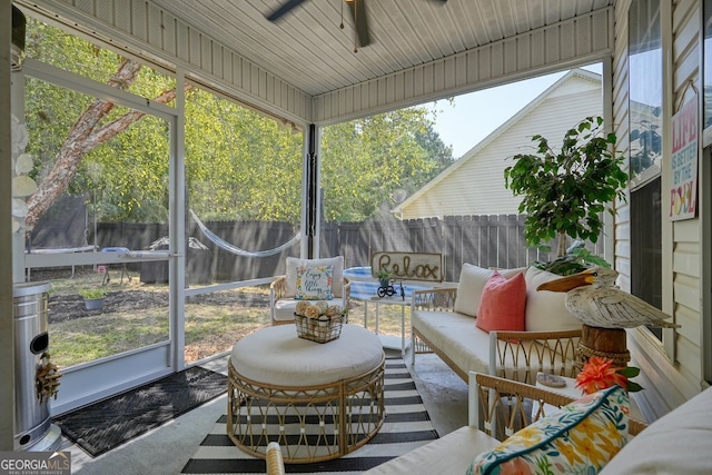 sunroom / solarium with wood ceiling