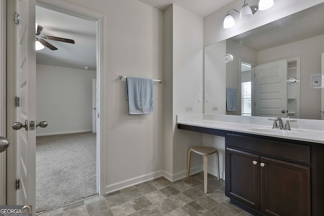 bathroom with vanity and ceiling fan