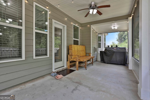 view of patio / terrace featuring ceiling fan and area for grilling