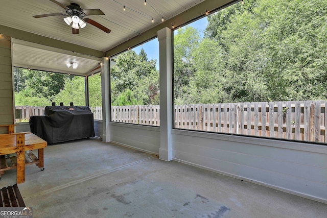 view of patio / terrace with ceiling fan and grilling area