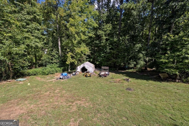 view of yard with a storage shed