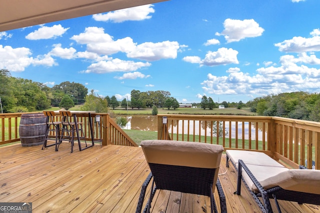 deck with a water view