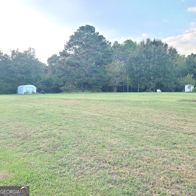 view of yard with a storage unit