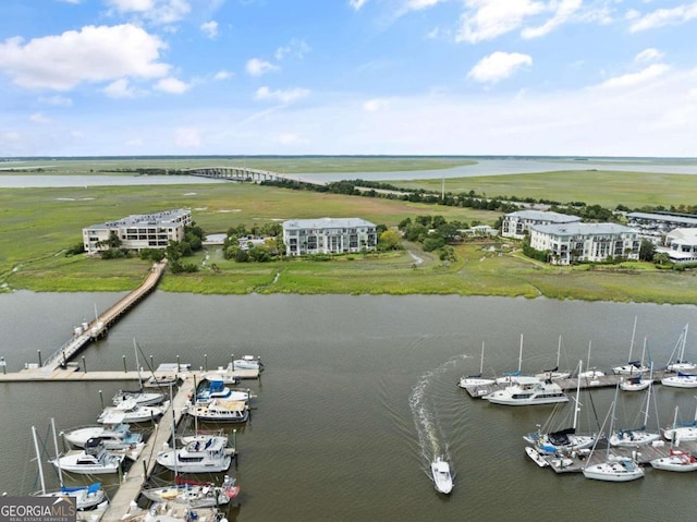 bird's eye view featuring a water view