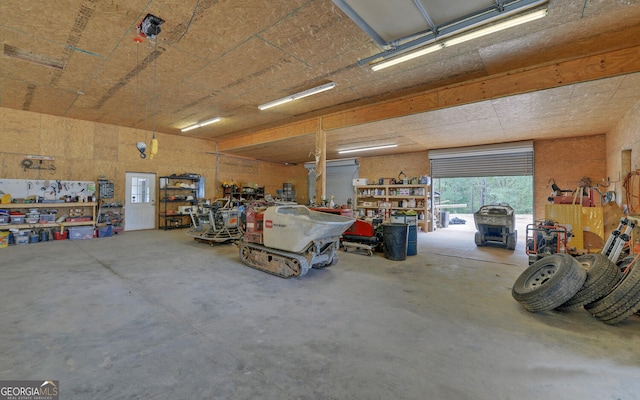 garage featuring a workshop area