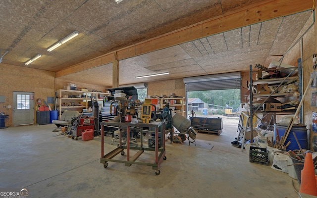 garage featuring a workshop area