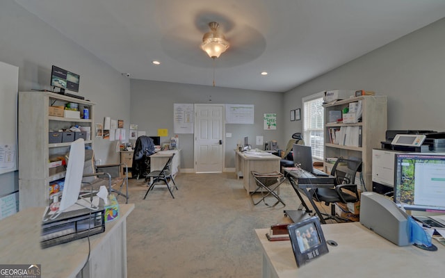 office area featuring ceiling fan