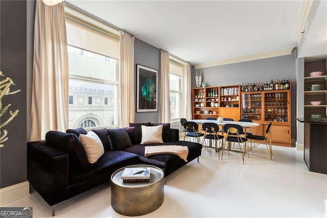 living room featuring ornamental molding