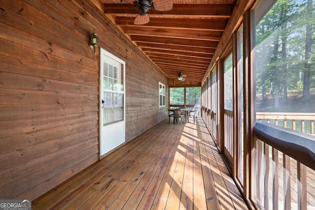 wooden terrace with ceiling fan