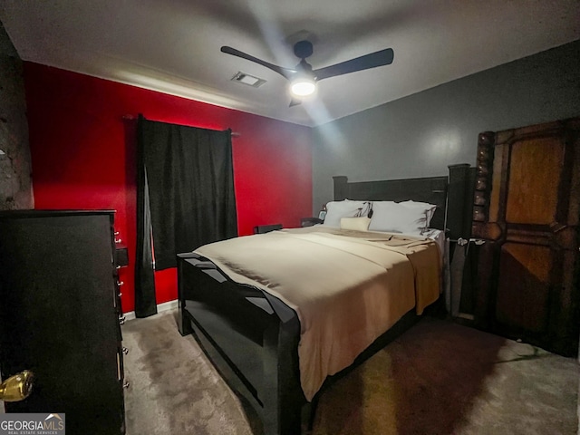 bedroom featuring carpet and ceiling fan