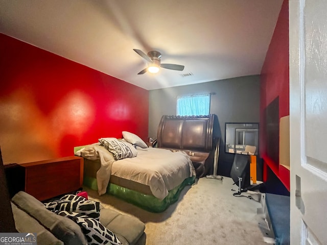 bedroom with carpet and ceiling fan