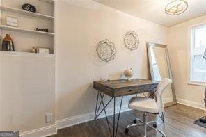 home office featuring dark wood-type flooring