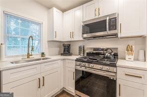 kitchen with white cabinets, appliances with stainless steel finishes, and sink