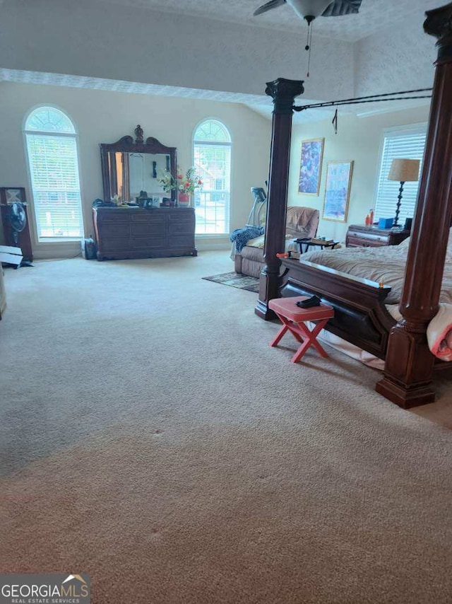 carpeted bedroom with a ceiling fan