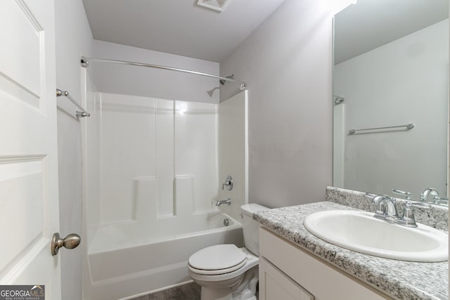 full bathroom featuring vanity, toilet, and bathing tub / shower combination