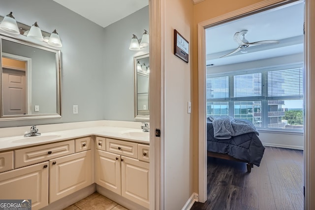 bathroom with hardwood / wood-style flooring and vanity