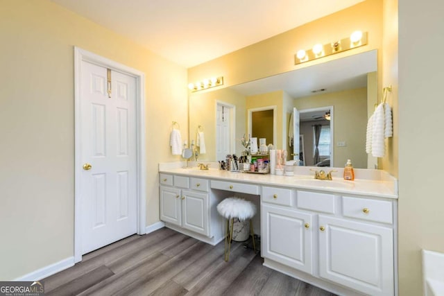 bathroom featuring wood-type flooring and vanity