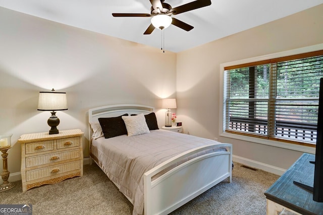 bedroom featuring carpet floors and ceiling fan