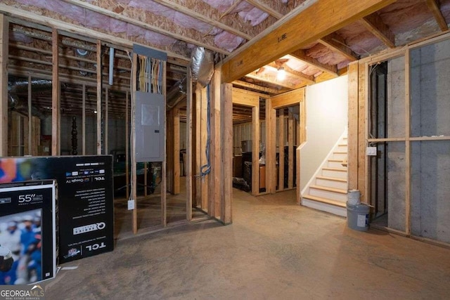 basement with electric panel