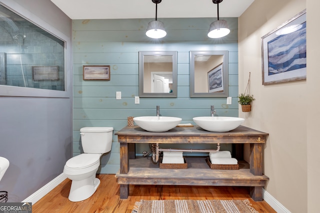 bathroom featuring vanity, hardwood / wood-style floors, and toilet