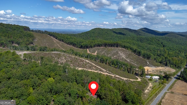 drone / aerial view featuring a mountain view