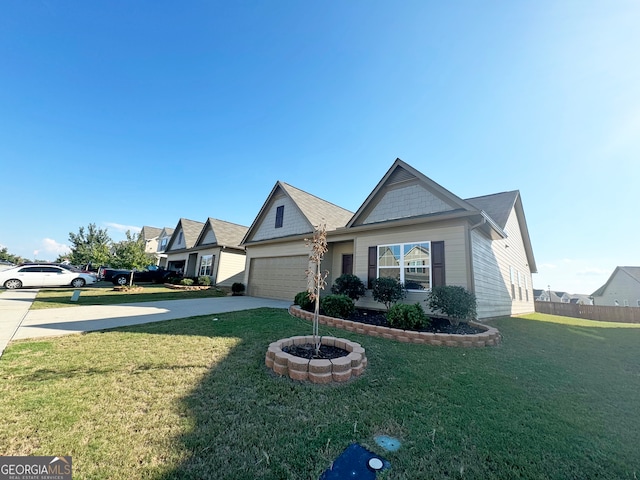 view of front of home with a garage and a front lawn