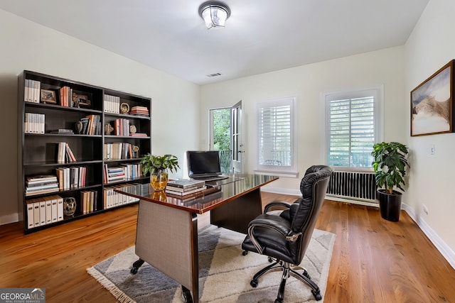 office featuring plenty of natural light and light hardwood / wood-style flooring