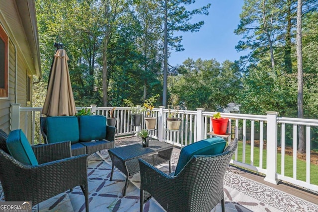 4693 Hairston Crossing Rd, Stone Mountain, GA 30083 - view of patio / terrace with outdoor lounge area and a wooden deck