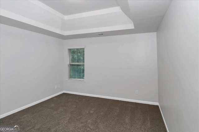 carpeted empty room featuring a raised ceiling