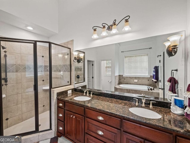 bathroom with tiled tub, tile patterned flooring, lofted ceiling, and ornamental molding