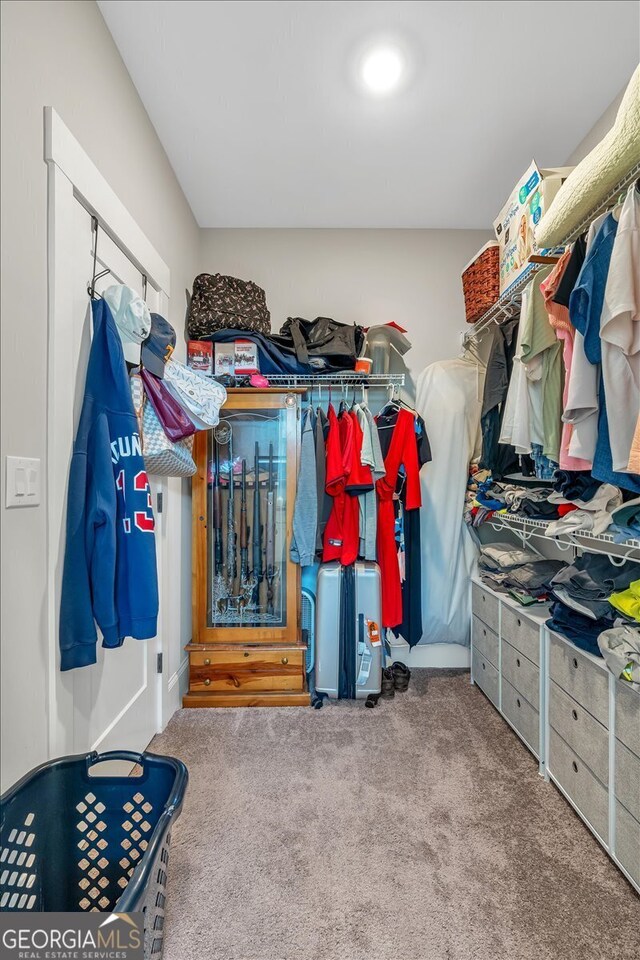 walk in closet featuring carpet