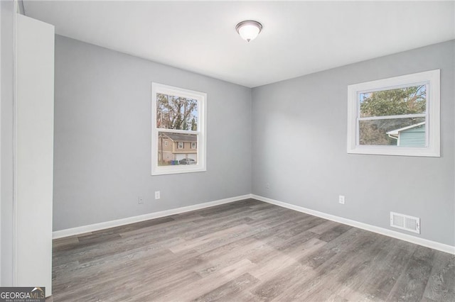 unfurnished room featuring a healthy amount of sunlight and wood-type flooring