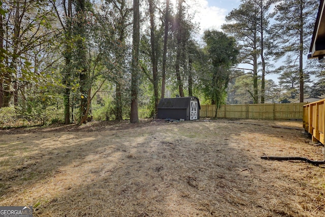 view of yard featuring a storage unit