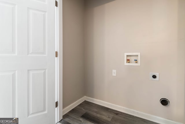 laundry area with washer hookup, hookup for an electric dryer, and dark hardwood / wood-style flooring