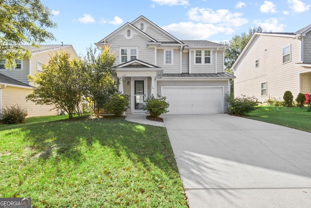 23 Brookview Dr, Newnan, GA 30265 - view of front of home featuring a standing seam roof, metal roof, a garage, a front lawn, and concrete driveway