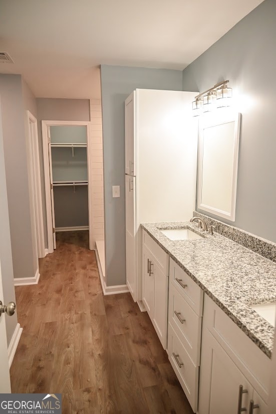 bathroom featuring hardwood / wood-style floors and vanity