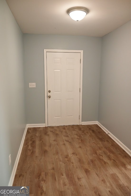 doorway featuring wood-type flooring