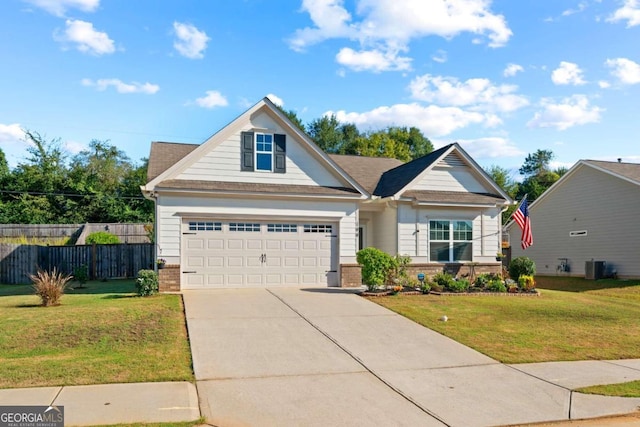 view of front of property featuring central AC and a front yard