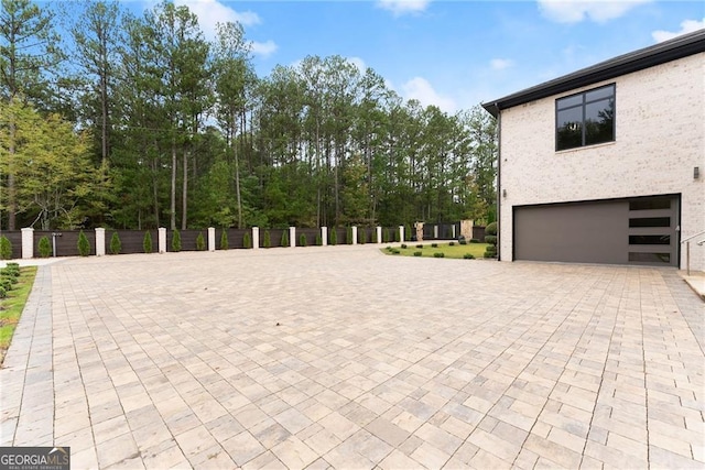 exterior space with a garage