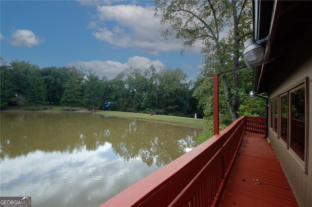 view of dock with a water view